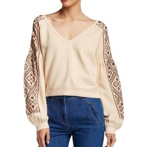 Embroidered Cream V-Neck Top